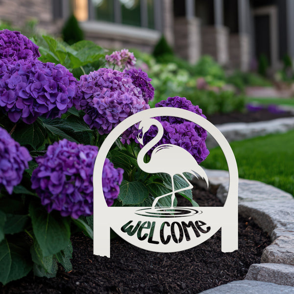 Tropical Flamingo Welcome Sign - Whimsical Metal Yard Stake - Welcoming Entryway Home Decor - Unique Garden Decorations - Housewarming Gifts