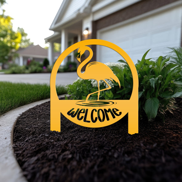 Tropical Flamingo Welcome Sign - Whimsical Metal Yard Stake - Welcoming Entryway Home Decor - Unique Garden Decorations - Housewarming Gifts