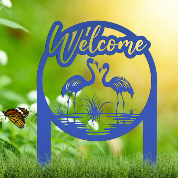 Charming Welcome Flamingo Metal Garden Stake for Outdoor Décor - Welcoming Tropical Yard Sign - Laser Cut Lawn Stakes - Housewarming Gift