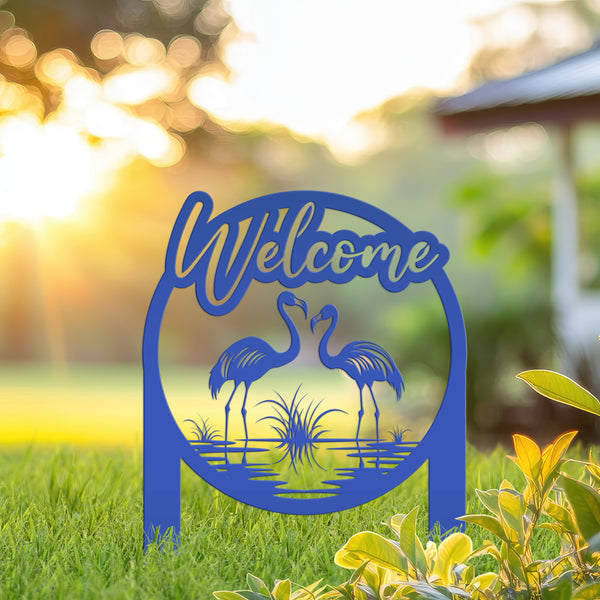 Charming Welcome Flamingo Metal Garden Stake for Outdoor Décor - Welcoming Tropical Yard Sign - Laser Cut Lawn Stakes - Housewarming Gift