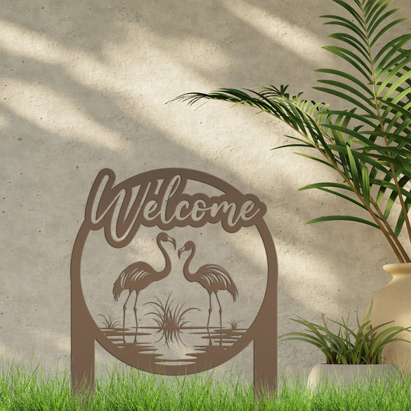 Charming Welcome Flamingo Metal Garden Stake for Outdoor Décor - Welcoming Tropical Yard Sign - Laser Cut Lawn Stakes - Housewarming Gift