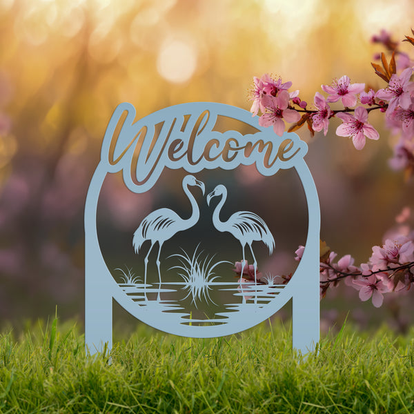 Charming Welcome Flamingo Metal Garden Stake for Outdoor Décor - Welcoming Tropical Yard Sign - Laser Cut Lawn Stakes - Housewarming Gift