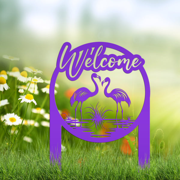 Charming Welcome Flamingo Metal Garden Stake for Outdoor Décor - Welcoming Tropical Yard Sign - Laser Cut Lawn Stakes - Housewarming Gift