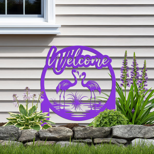 Charming Welcome Flamingo Metal Garden Stake for Outdoor Décor - Welcoming Tropical Yard Sign - Laser Cut Lawn Stakes - Housewarming Gift