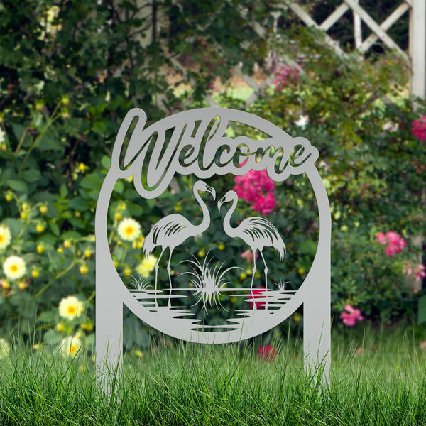 Charming Welcome Flamingo Metal Garden Stake for Outdoor Décor - Welcoming Tropical Yard Sign - Laser Cut Lawn Stakes - Housewarming Gift