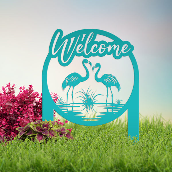 Charming Welcome Flamingo Metal Garden Stake for Outdoor Décor - Welcoming Tropical Yard Sign - Laser Cut Lawn Stakes - Housewarming Gift