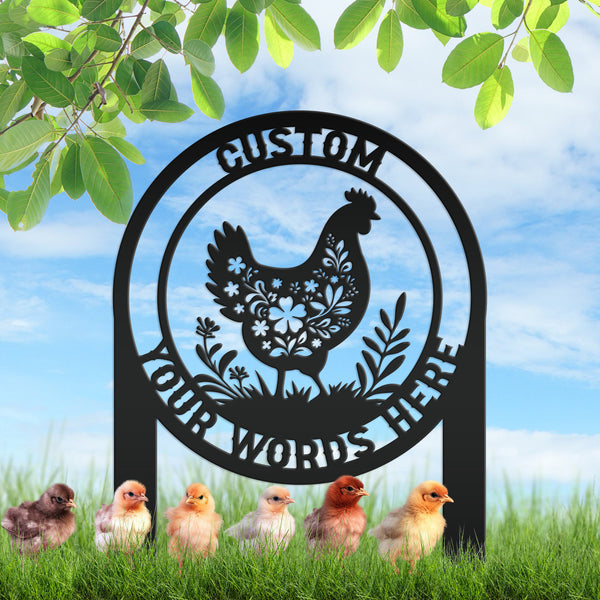 Chicken Coop Metal Address Yard Stake - Personalized Farm Sign - Cute Floral Chicken Home Decor - Farmhouse Lawn Display - Garden Decoration