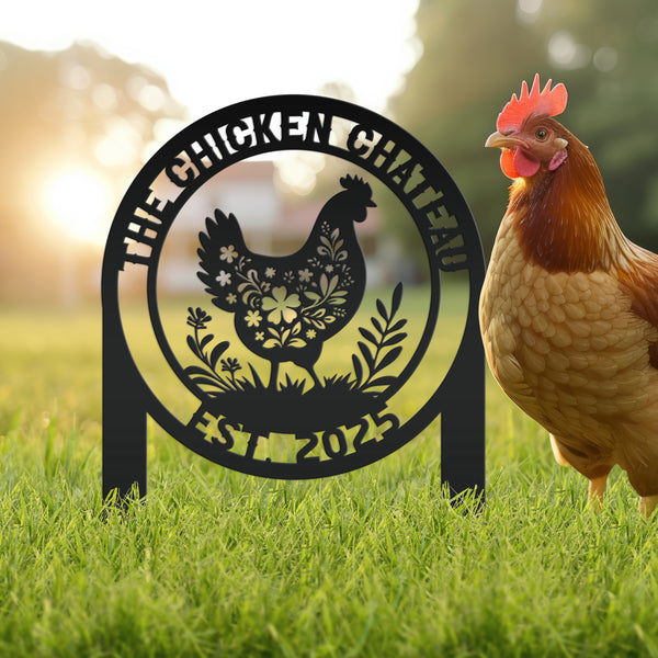 Chicken Coop Metal Yard Stake - Personalized Farm Sign - Cute Floral Chicken Home Decor - Farmhouse Lawn Display - Unique Garden Decoration