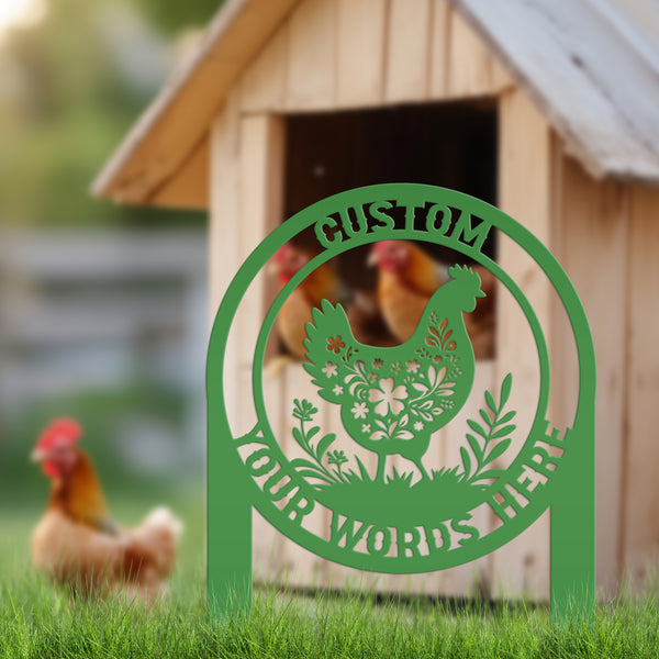 Chicken Coop Metal Address Yard Stake - Personalized Farm Sign - Cute Floral Chicken Home Decor - Farmhouse Lawn Display - Garden Decoration