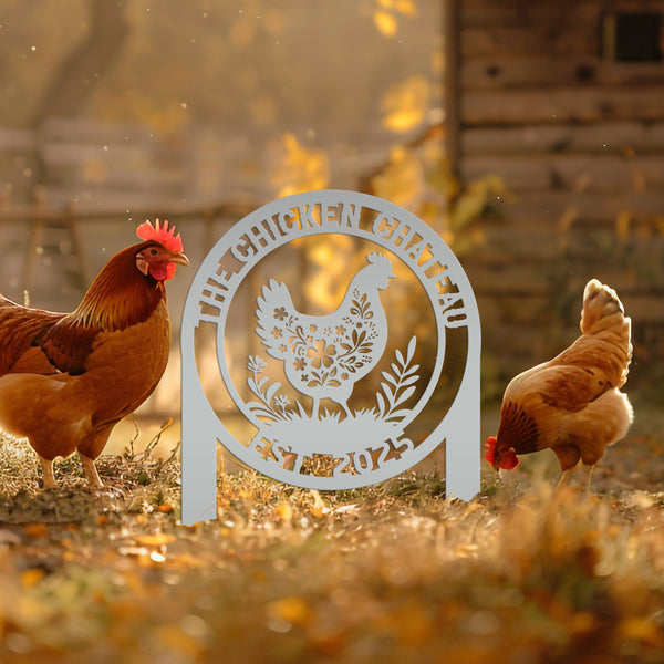 Chicken Coop Metal Address Yard Stake - Personalized Farm Sign - Cute Floral Chicken Home Decor - Farmhouse Lawn Display - Garden Decoration