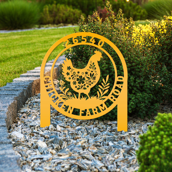 Chicken Coop Metal Yard Stake - Personalized Farm Sign - Cute Floral Chicken Home Decor - Farmhouse Lawn Display - Unique Garden Decoration