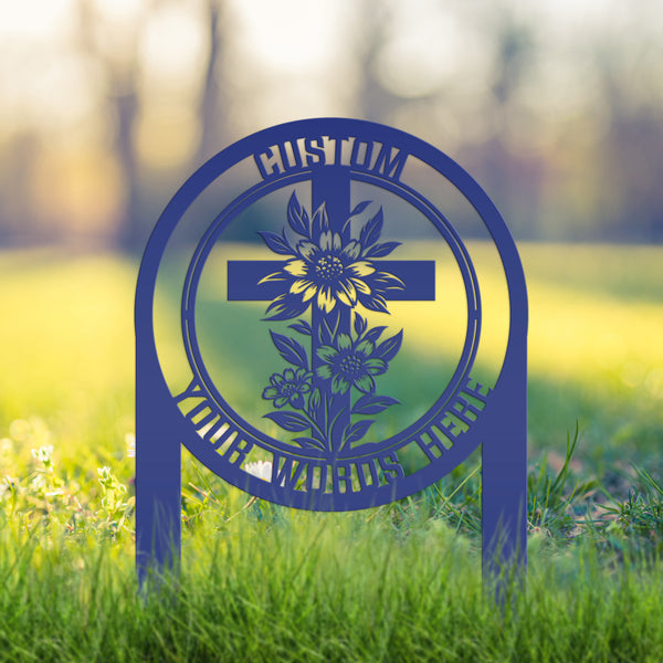 Christian Cross Garden Stake - Gravesite Memorial Metal Sign - Custom Family Name Lawn Art - Religious Yard Ornament - Faith Inspired Signs