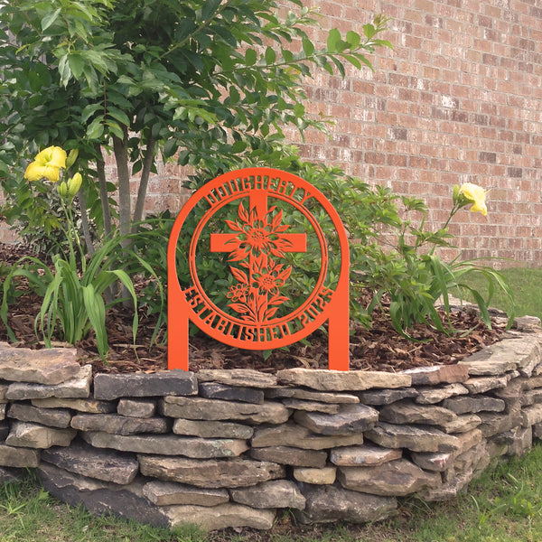 Christian Cross Garden Stake - Gravesite Memorial Metal Sign - Custom Family Name Lawn Art - Religious Yard Ornament - Faith Inspired Signs