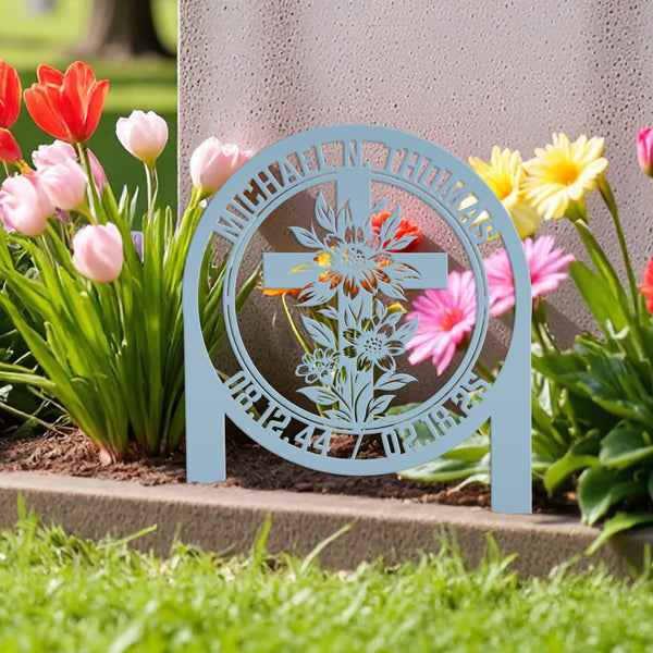 Christian Cross Garden Stake - Gravesite Memorial Metal Sign - Custom Family Name Lawn Art - Religious Yard Ornament - Faith Inspired Signs