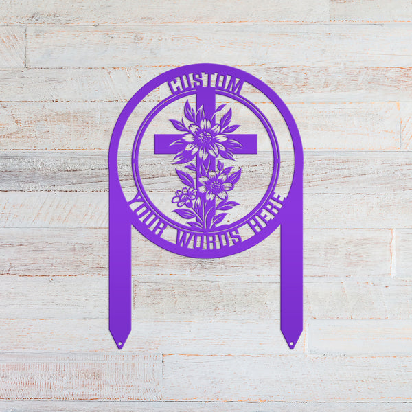 Christian Cross Garden Stake - Gravesite Memorial Metal Sign - Custom Family Name Lawn Art - Religious Yard Ornament - Faith Inspired Signs