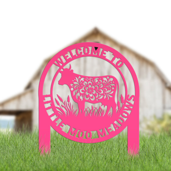 Rustic Floral Cow Yard Art - Personalized Metal Stake - Flower Farm Animal Sign - Unique Farmhouse Decor - Custom Lawn Stakes - Gift for Her