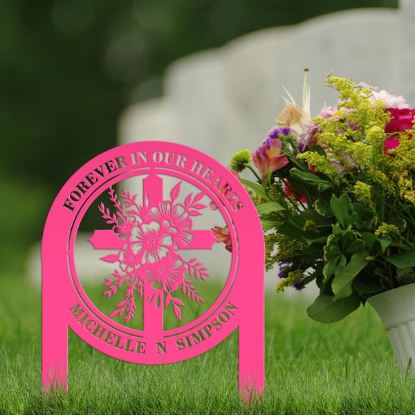Floral Cross Metal Yard Stake - Outdoor Christian Art Decor - Flower Laser Cut Design - Faith Inspired Lawn Sign - Custom Gravesite Memorial
