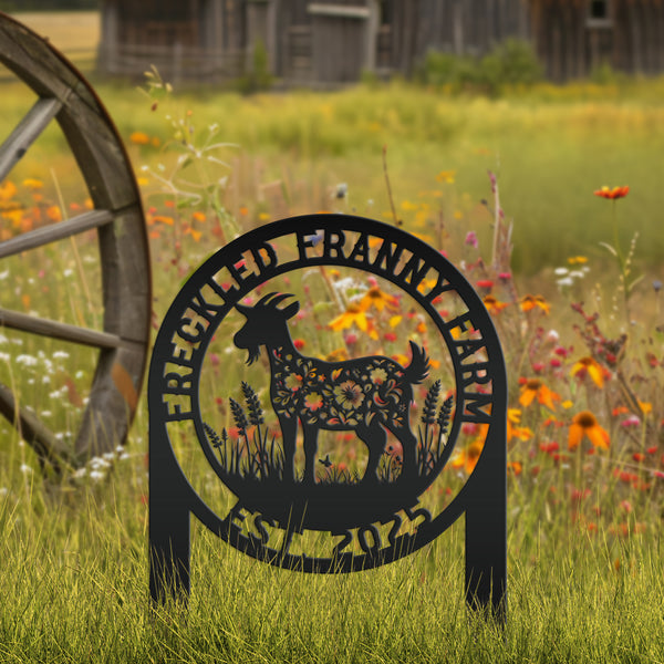 Floral Goat Metal Stake for Yard - Unique Outdoor Art - Charming Farmhouse Decor - Rustic Garden Decoration - Cute Personalized Farm Sign