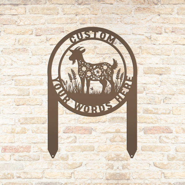 Floral Goat Metal Stake for Yard - Unique Outdoor Art - Charming Farmhouse Decor - Rustic Garden Decoration - Cute Personalized Farm Sign