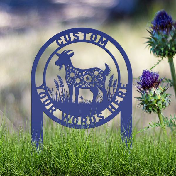 Floral Goat Metal Stake for Yard - Unique Outdoor Art - Charming Farmhouse Decor - Rustic Garden Decoration - Cute Personalized Farm Sign