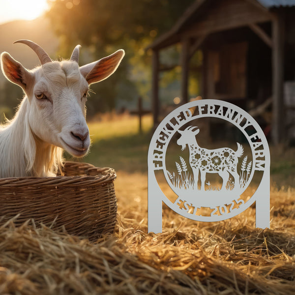 Floral Goat Metal Stake for Yard - Unique Outdoor Art - Charming Farmhouse Decor - Rustic Garden Decoration - Cute Personalized Farm Sign
