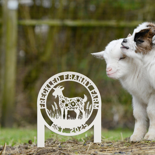 Floral Goat Metal Stake for Yard - Unique Outdoor Art - Charming Farmhouse Decor - Rustic Garden Decoration - Cute Personalized Farm Sign