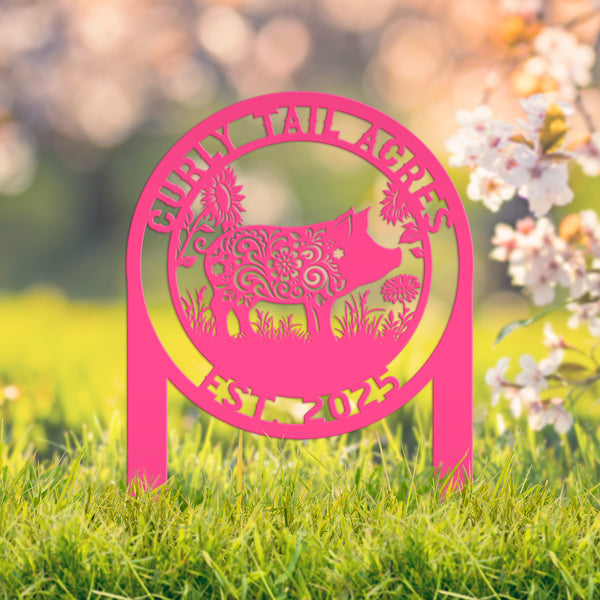 Custom Floral Pig Metal Outdoor Yard Stake - Farmhouse Style Decor Sign - Farm Animal Lawn Art - Cute Garden Decoration - Personalized Gift