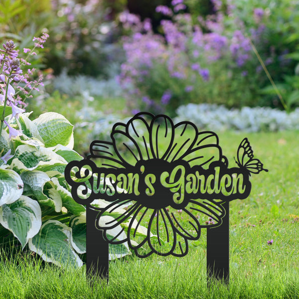 Custom Flower and Butterfly Yard Stake with Name