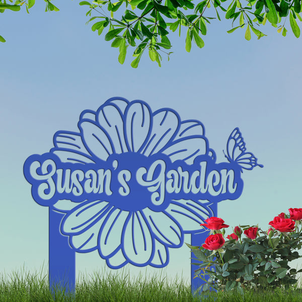 Custom Flower and Butterfly Yard Stake with Name