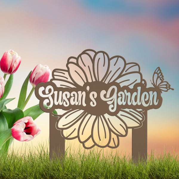 Custom Flower and Butterfly Yard Stake with Name- Personalized Flower and Butterfly Sign-Custom Butterfly Garden Yard Art-Lawn Art-Lawn Ornament