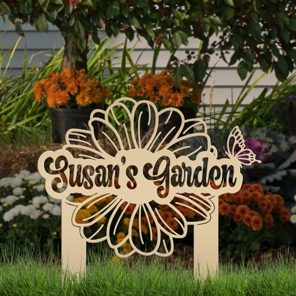 Custom Flower and Butterfly Yard Stake with Name