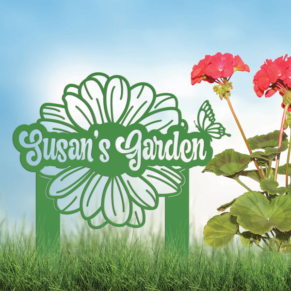 Custom Flower and Butterfly Yard Stake with Name- Personalized Flower and Butterfly Sign-Custom Butterfly Garden Yard Art-Lawn Art-Lawn Ornament