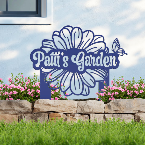 Custom Flower and Butterfly Yard Stake with Name- Personalized Flower and Butterfly Sign-Custom Butterfly Garden Yard Art-Lawn Art-Lawn Ornament
