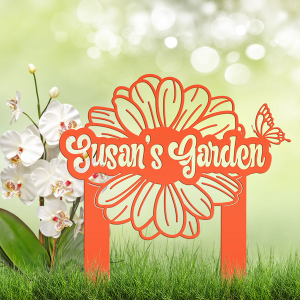 Custom Flower and Butterfly Yard Stake with Name- Personalized Flower and Butterfly Sign-Custom Butterfly Garden Yard Art-Lawn Art-Lawn Ornament