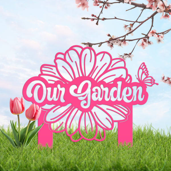 Custom Flower and Butterfly Yard Stake with Name- Personalized Flower and Butterfly Sign-Custom Butterfly Garden Yard Art-Lawn Art-Lawn Ornament
