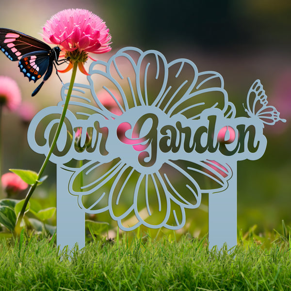 Custom Flower and Butterfly Yard Stake with Name- Personalized Flower and Butterfly Sign-Custom Butterfly Garden Yard Art-Lawn Art-Lawn Ornament