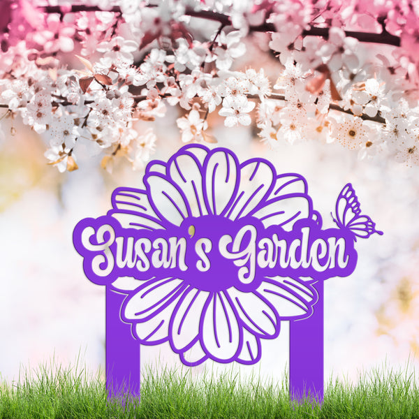 Custom Flower and Butterfly Yard Stake with Name- Personalized Flower and Butterfly Sign-Custom Butterfly Garden Yard Art-Lawn Art-Lawn Ornament