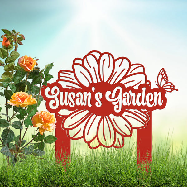 Custom Flower and Butterfly Yard Stake with Name- Personalized Flower and Butterfly Sign-Custom Butterfly Garden Yard Art-Lawn Art-Lawn Ornament