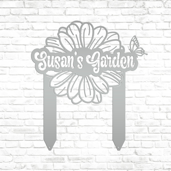 Custom Flower and Butterfly Yard Stake with Name