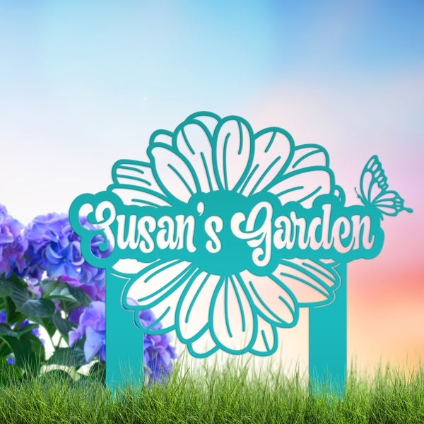 Custom Flower and Butterfly Yard Stake with Name