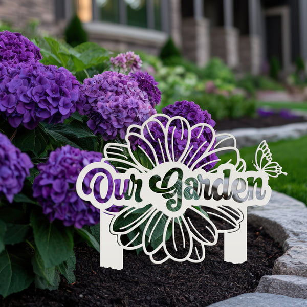 Custom Flower and Butterfly Yard Stake with Name- Personalized Flower and Butterfly Sign-Custom Butterfly Garden Yard Art-Lawn Art-Lawn Ornament