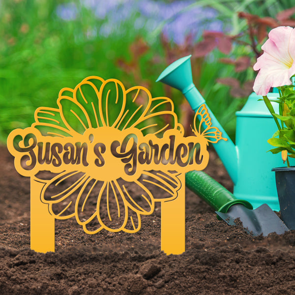 Custom Flower and Butterfly Yard Stake with Name- Personalized Flower and Butterfly Sign-Custom Butterfly Garden Yard Art-Lawn Art-Lawn Ornament