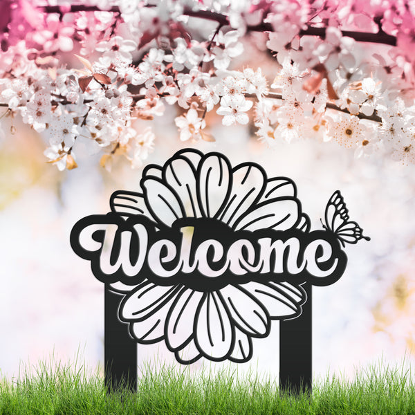 Flower and Butterfly Welcome Yard Stake-Welcome Yard Sign-Mother's Day Gift