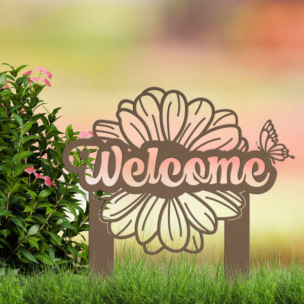 Flower and Butterfly Welcome Yard Stake-Welcome Yard Sign-Mother's Day Gift