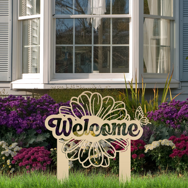 Flower and Butterfly Welcome Yard Stake-Welcome Yard Sign-Mother's Day Gift