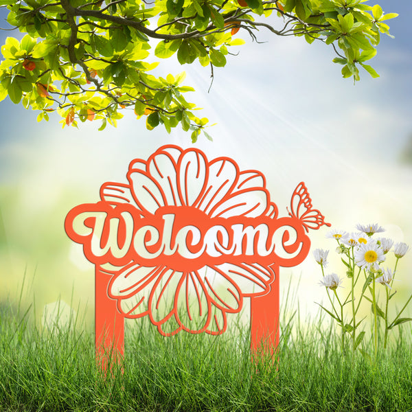 Flower and Butterfly Welcome Yard Stake-Welcome Yard Sign-Mother's Day Gift