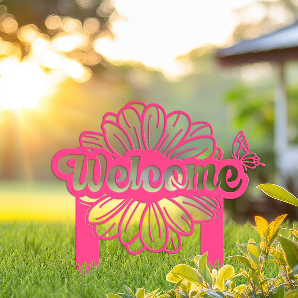 Flower and Butterfly Welcome Yard Stake-Welcome Yard Sign-Mother's Day Gift