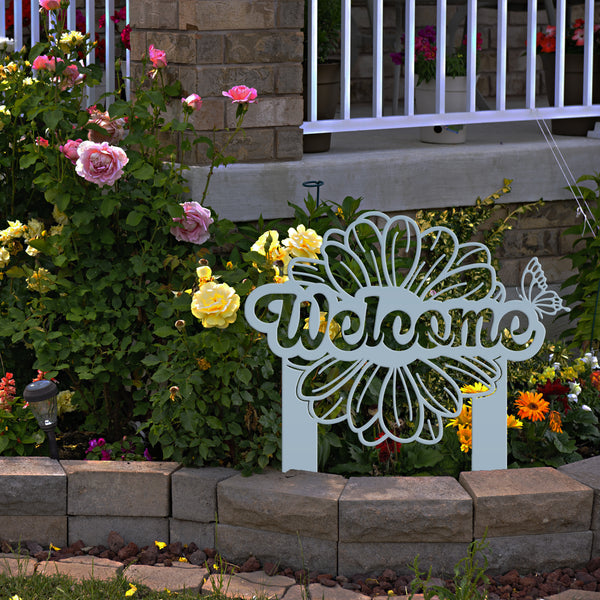 Flower and Butterfly Welcome Yard Stake-Welcome Yard Sign-Mother's Day Gift