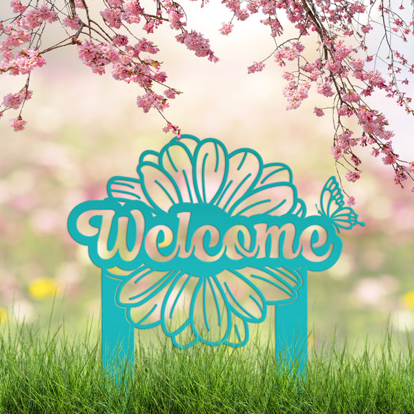 Flower and Butterfly Welcome Yard Stake-Welcome Yard Sign-Mother's Day Gift