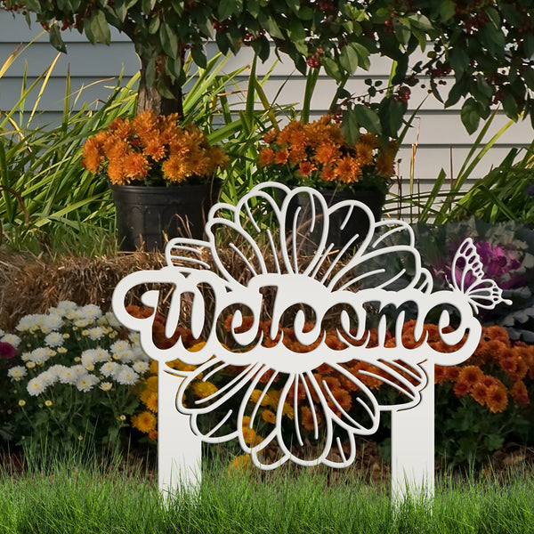 Flower and Butterfly Welcome Yard Stake-Welcome Yard Sign-Mother's Day Gift